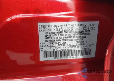 2025 Nissan Sentra Sv from USA, damaged, VIN 3N1AB8CV7SY212586